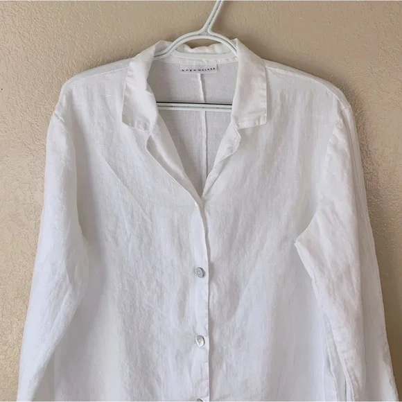 Bryn Walker White Button Down Coastal Beachy Linen Blouse Size L - Picture 3 of 9